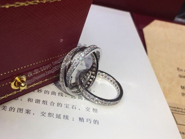 Cartier首飾 卡地亞專櫃三環 滿鑽微鑲鑲鑽戒指 馬伊琍同款  zgk1388